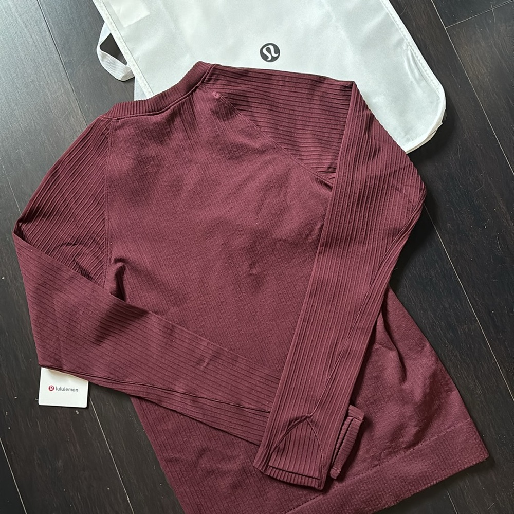 LULULEMON REST LESS PULLOVER RIBBED IN GARNET SZ 4 NWT - Picture 4 of 6